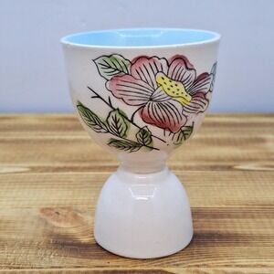 Vintage Japanese Porcelain Egg Cup Red Floral Pattern‎ Stamped Japan